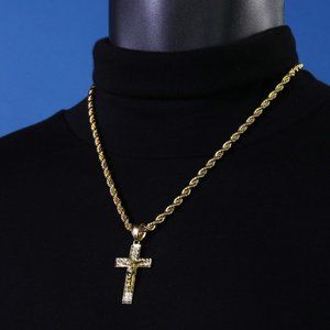 14k Jesus Christ Cross Nugget Necklace + Pendant